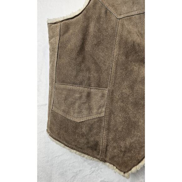 Vtg Suede Leather Vest Sherpa Lined Made Mexico Western Hippie Cowboy 70s 80s L - Picture 7 of 15